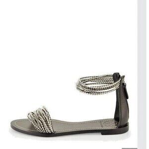 Tory Burch Mignon Rings Black-silver Ankle Strap sandals 11687 size 7.5